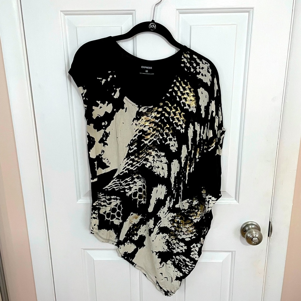 Asymmetrical Black, White & Gold Top
